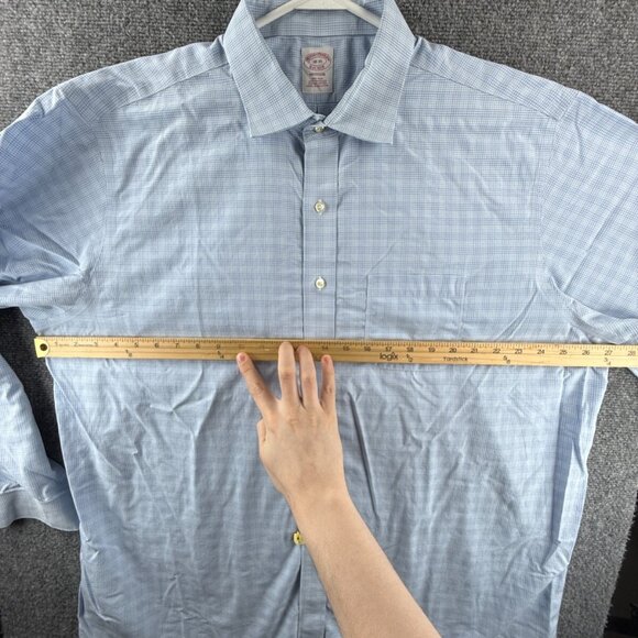 Brooks Brothers Blue Check Cotton Madison 18 35 Non-Iron Shirt Button Up Men - Picture 5 of 10